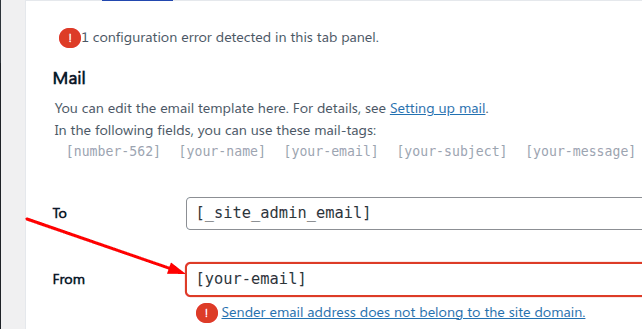 Configuration Error: Sender Email Not in Site Domain